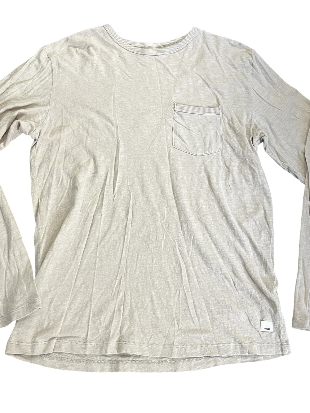 Vuori Rise Long Sleeve Tee Men’s M Oatmeal Beige Pima Cotton Slub Crewneck